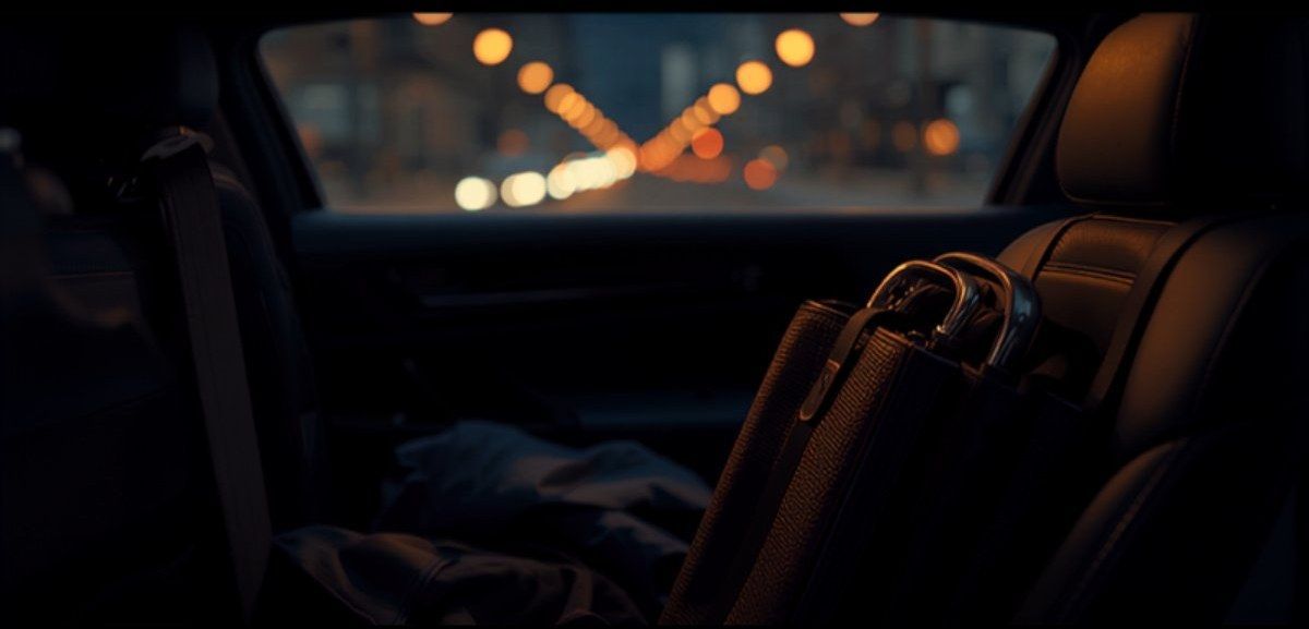 Mallette posée sur la banquette arrière d’une voiture — déplacements professionnels en taxi à Lille